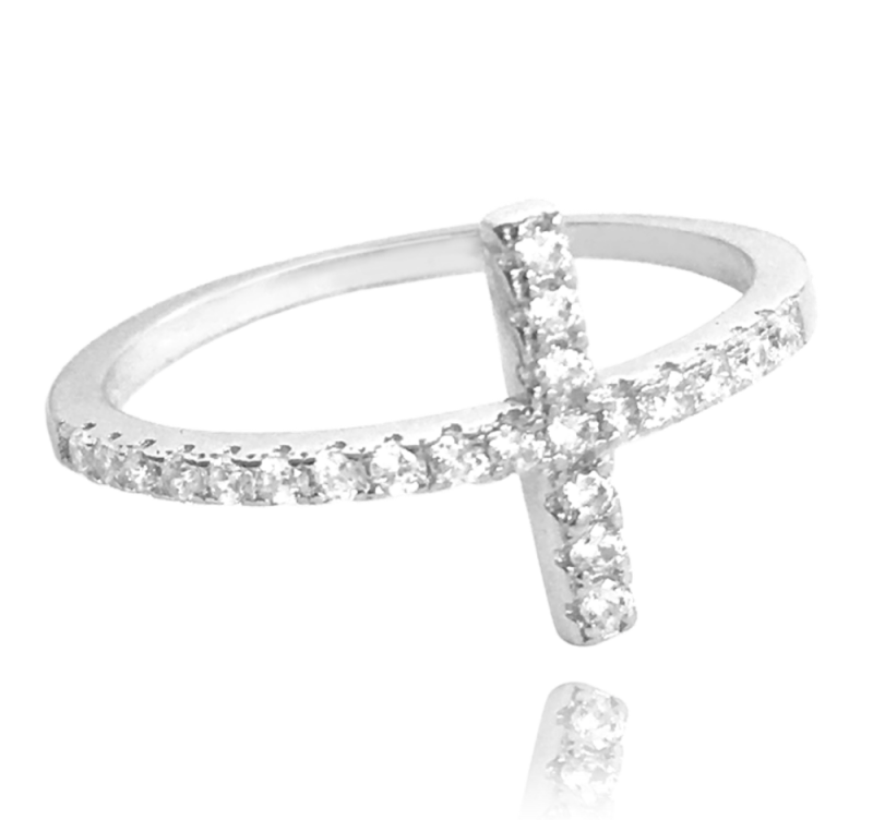 Stříbrný prsten MINET KŘÍŽEK s bílými zirkony vel. 58