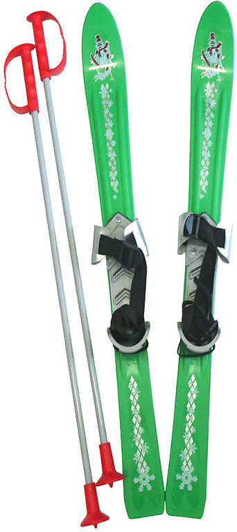 PLASTKON Lyže carvingové Baby Ski 90cm Zelené s vázáním a holemi