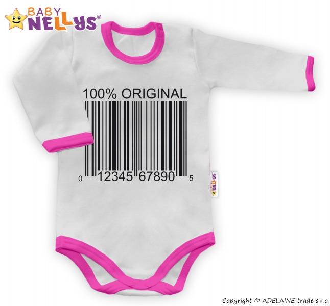 Baby Nellys Body dlouhý rukáv 100% ORIGINÁL - šedé/růžový lem, vel.