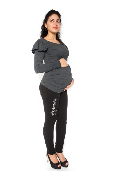 Be MaaMaa Těhotenské tepláky,kalhoty MOM life - černé