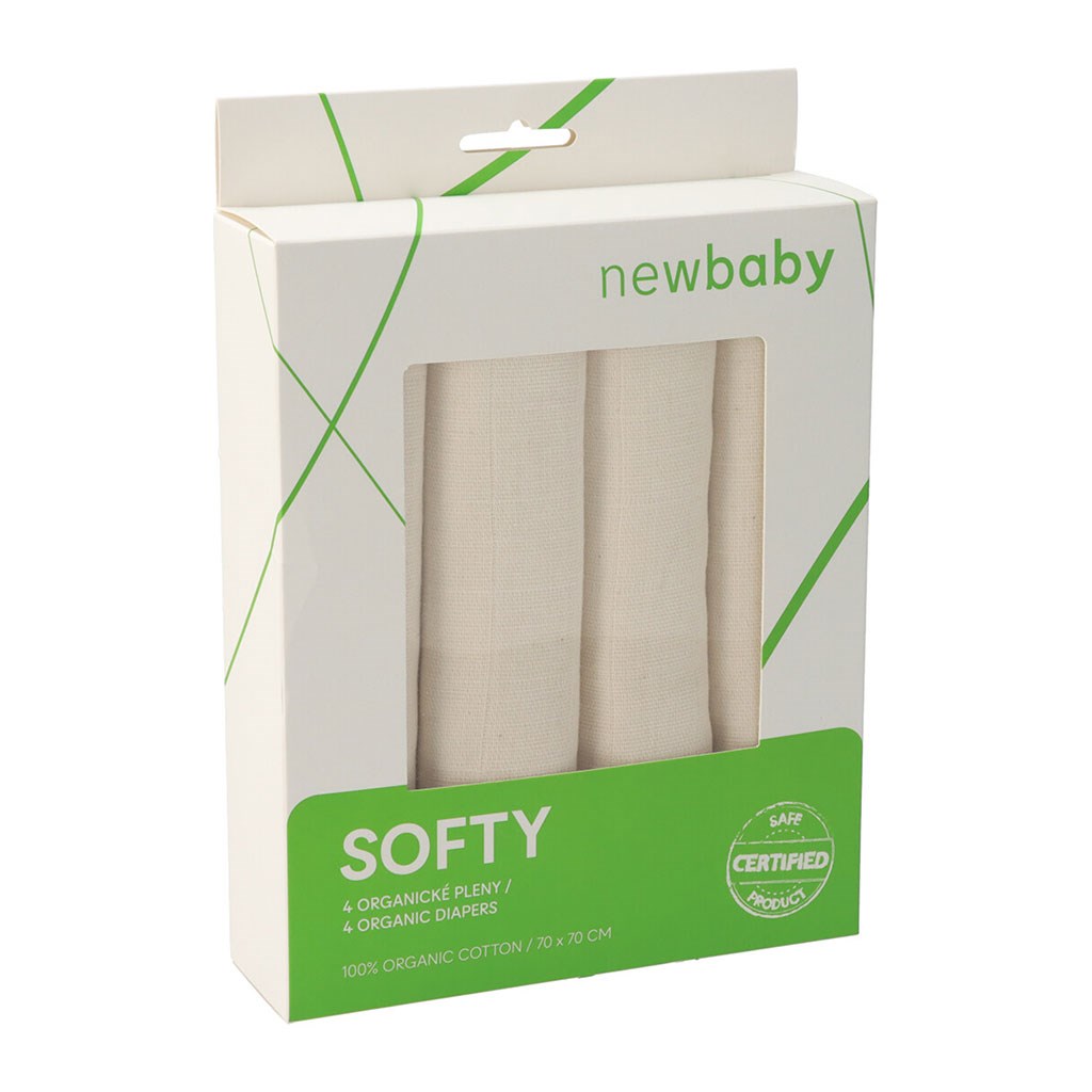 Látkové pleny z organické bavlny New Baby Softy 70 x 70 cm 4 ks - přírodní