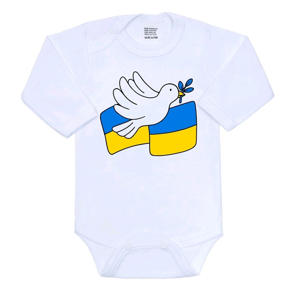 Body s potiskem New Baby Mír pro Ukrajinu - Holubice míru - bílá/80 (9-12m)
