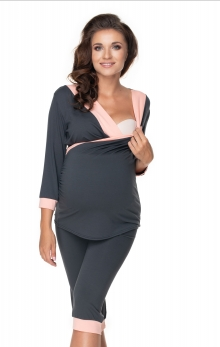 Be MaaMaa Těhotenské, kojící pyžamo 3/4 - grafit/ růžové