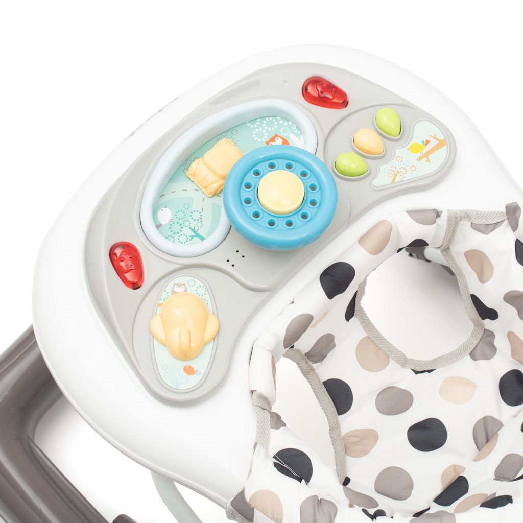 Dětské chodítko Baby Mix - s volantem a silikonovými kolečky šedo-bílé - multicolor