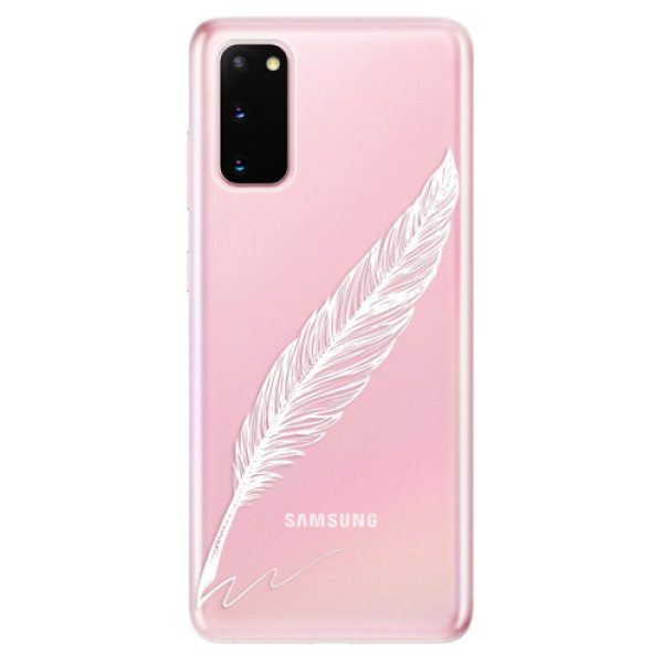 Odolné silikonové pouzdro iSaprio - Writing By Feather - white - Samsung Galaxy S20