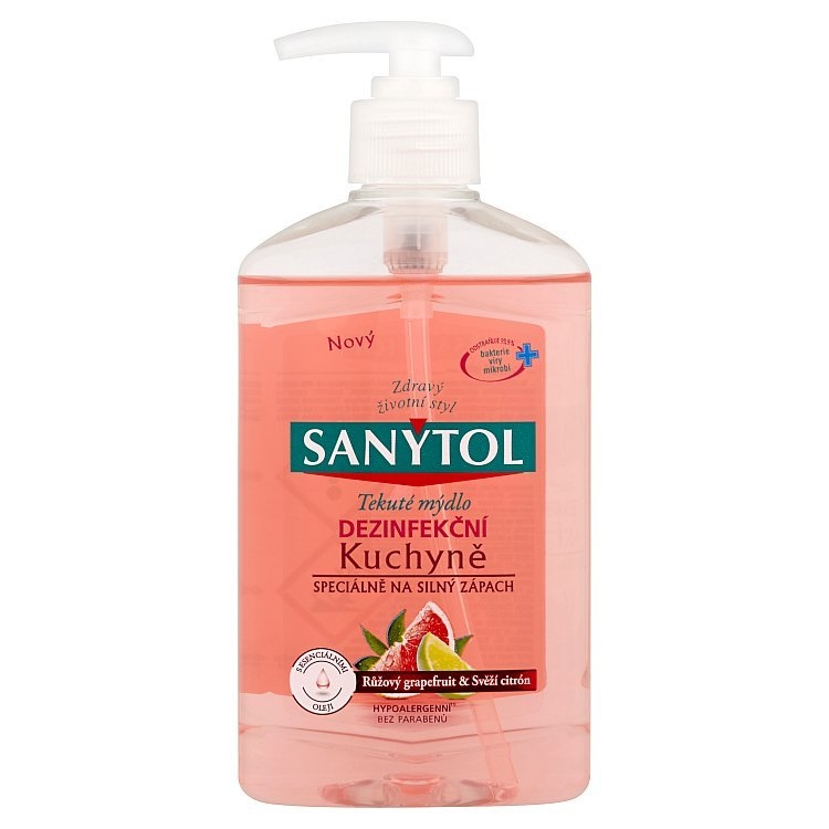 Sanytol dezinfekční mýdlo do kuchyně růžový grapefruit a svěží citrón 250 ml