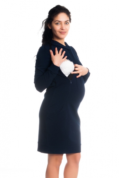 Be MaaMaa Těhotenské/kojící šaty Anais s kapucí, dlouhý rukáv