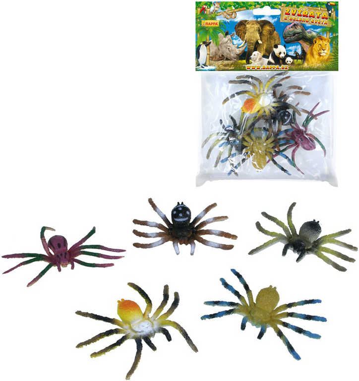 Zvířata pavouk exotický 8cm plastové figurky zvířátka set 5ks v sáčku