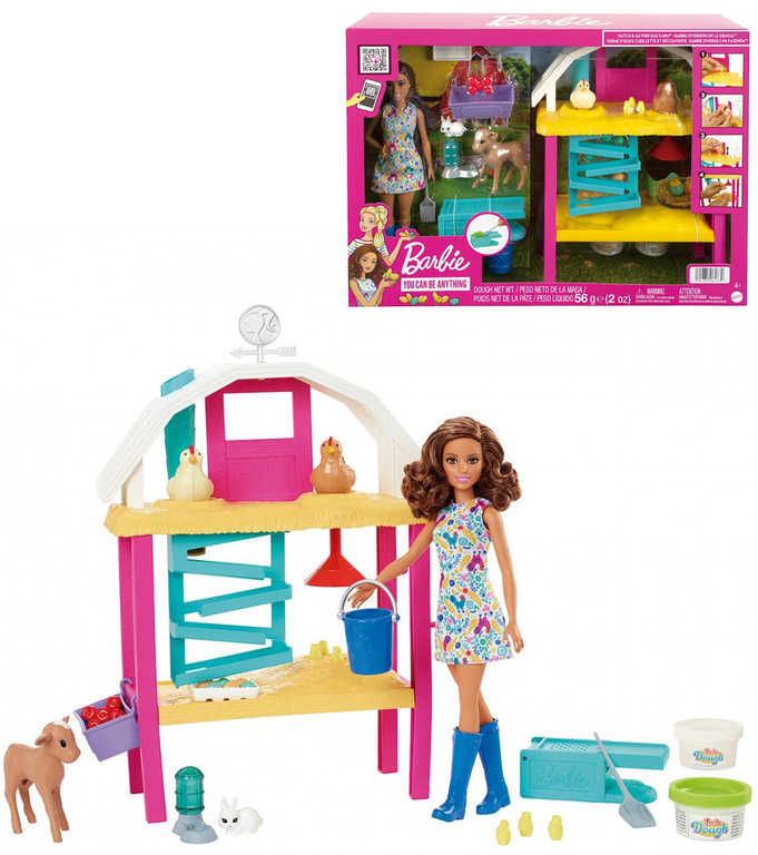 MATTEL BRB Slepičí farma herní set panenka Barbie s modelínou a doplňky