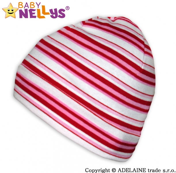 Bavlněná čepička Baby Nellys ® - Veselé pruhy červená/růžová/bílá - 42/54 čepička obvod