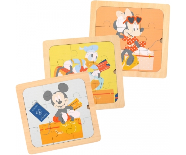 Dřevěné Disney puzzle 3v1 - Mickey a přátelé, 22 x 22 cm.