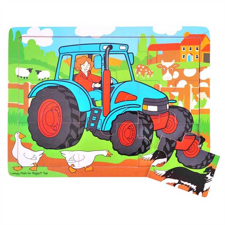 Bigjigs Toys Dřevěné puzzle traktor 9 dílků