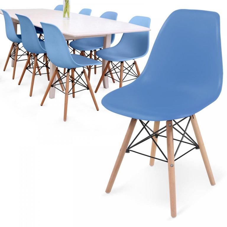 MIADOMODO Sada 8 jídelních židlí s plastovým sedákem, modrá