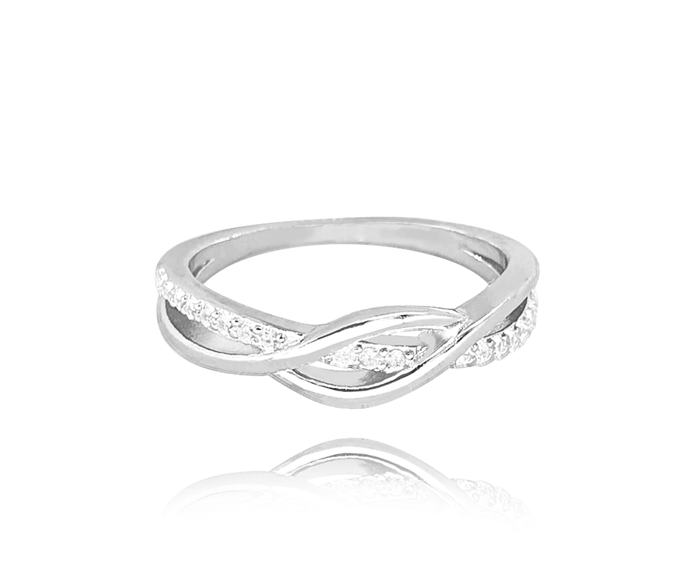 Stříbrný propletený prsten MINET s bílými zirkony vel. 53