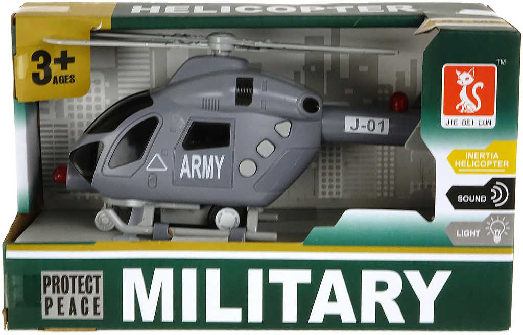 Army helikoptéra plastová na baterie vojenský vrtulník Světlo Zvuk v krabici