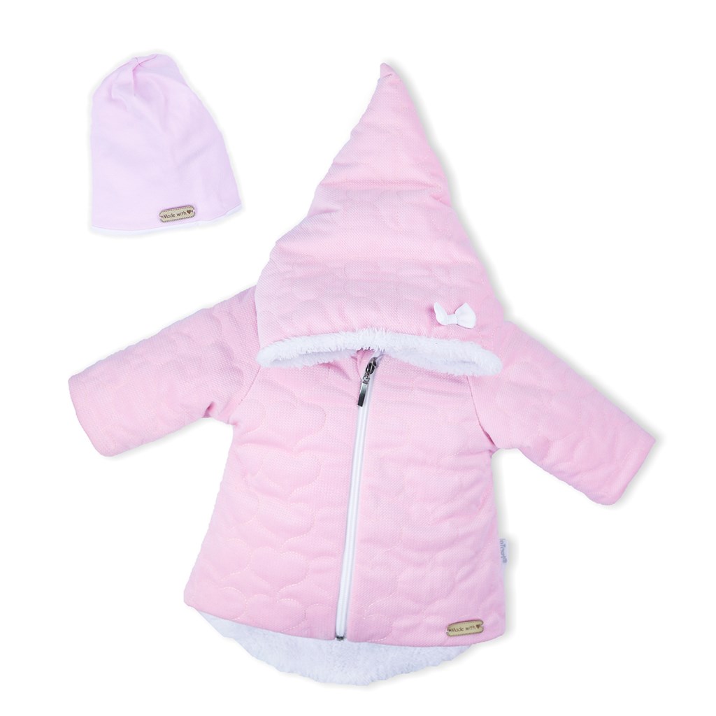 Zimní kojenecký kabátek s čepičkou Nicol Kids Winter - růžová/62 (3-6m)