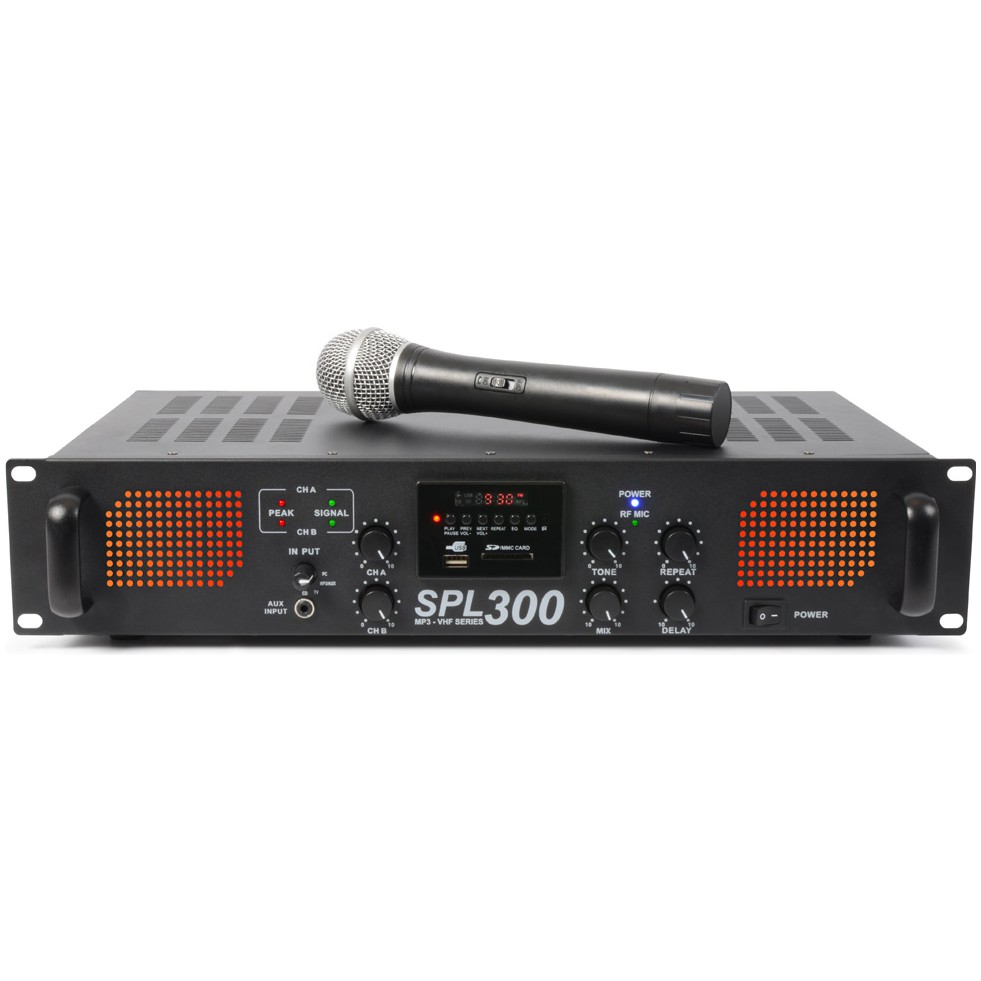 Skytec SPL-300, zesilovač s VHF mikrofonem, MP3, FM