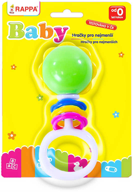 Baby retro chrastítko koule s tvary a úchytem pro miminko