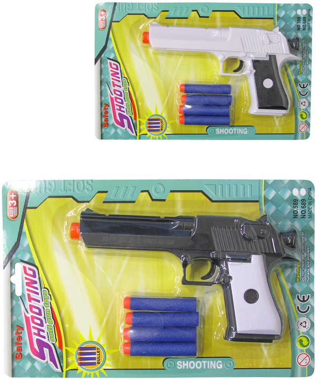 Pistole dětská 20cm set se soft náboji 4ks na kartě různé barvy