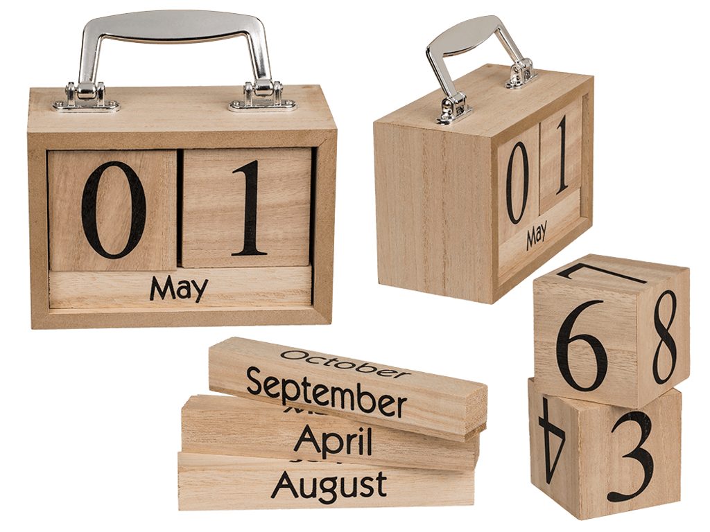 Dřevěný kalendář, kufřík