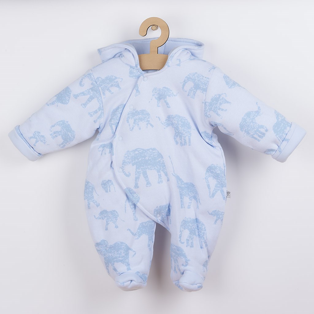 Zateplená kojenecká kombinéza s kapucí Baby Service Sloni - modrá/74 (6-9m)