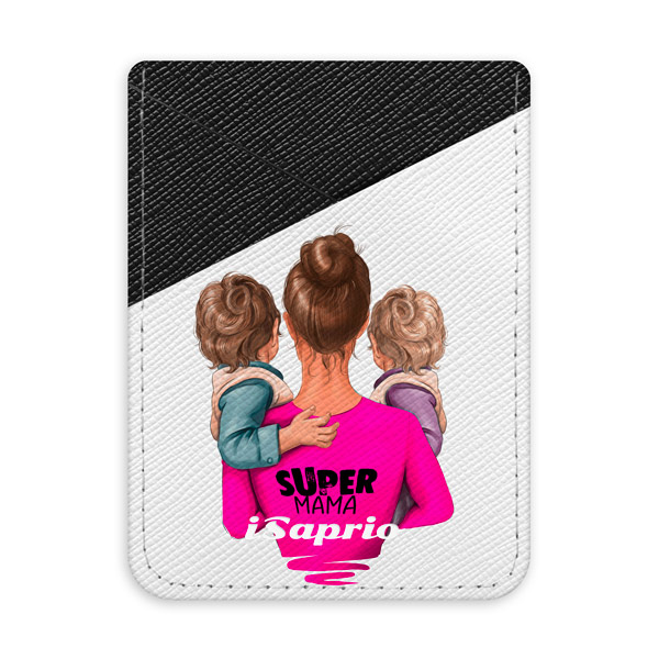 Pouzdro na kreditní karty iSaprio - Super Mama - Two Boys - tmavá nalepovací kapsa