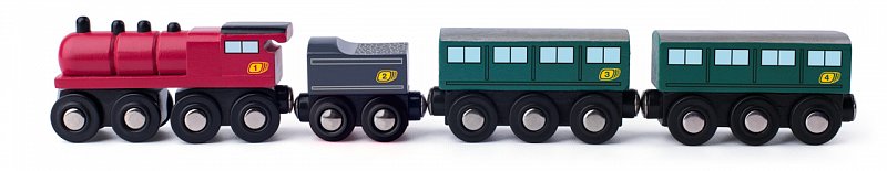 Woody - Parní lokomotiva s uhlím a osobními vagony