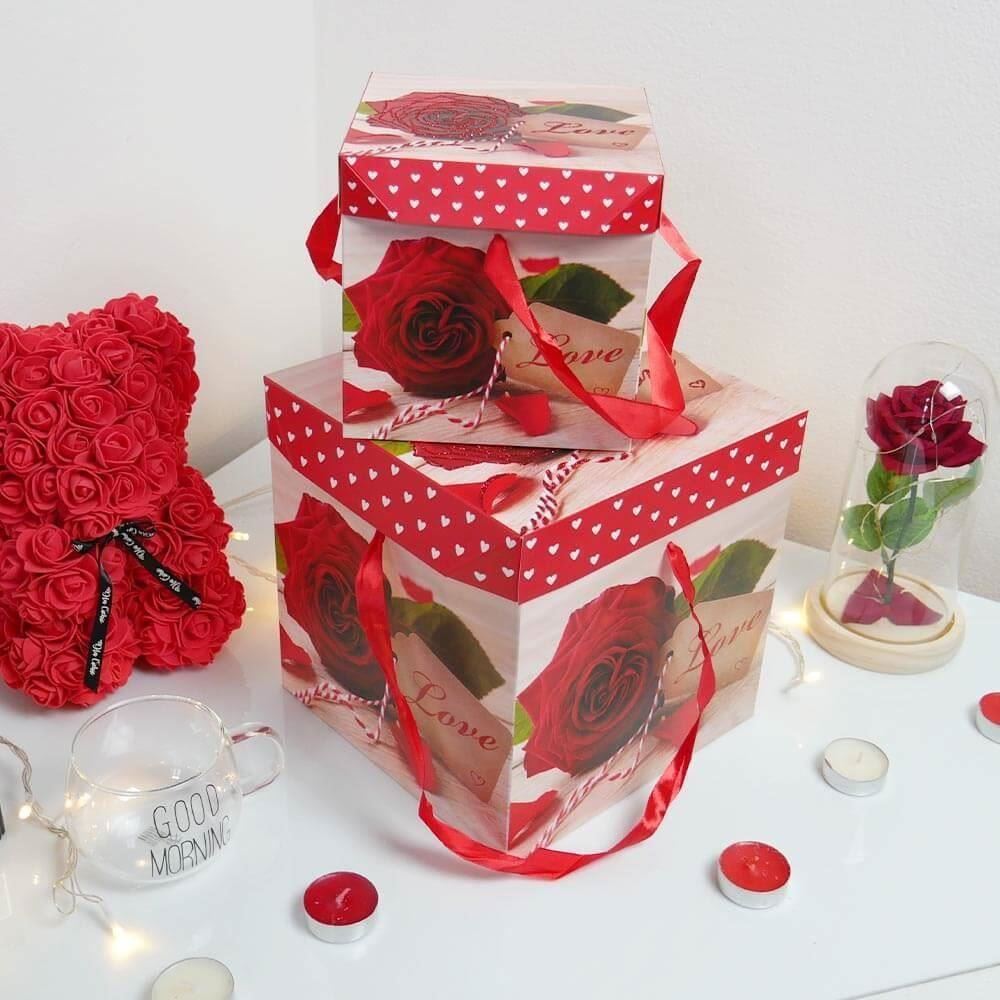 4Leaders Domácnost - Dárková krabička 22 cm - valentýnská růže