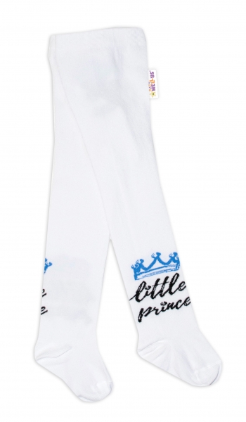Baby Nellys Dětské punčocháče bavlněné, Little Prince - bílé s modrou korunkou, vel. 80/86 - 80-86 (12-18m)
