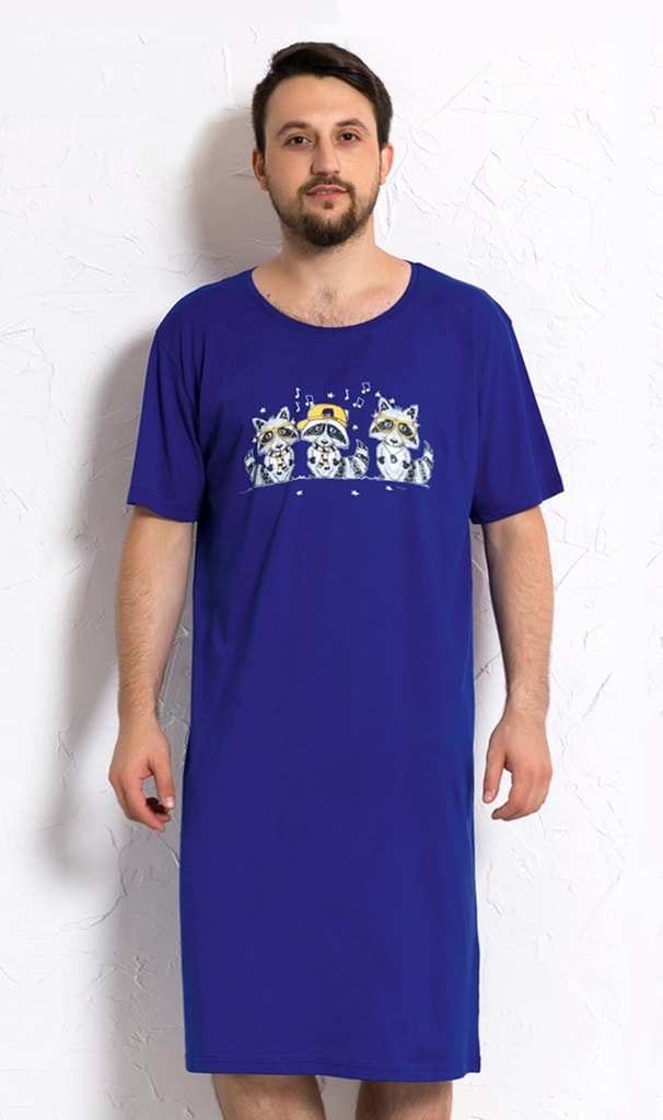 Pánská noční košile s krátkým rukávem Mývalové - modrá