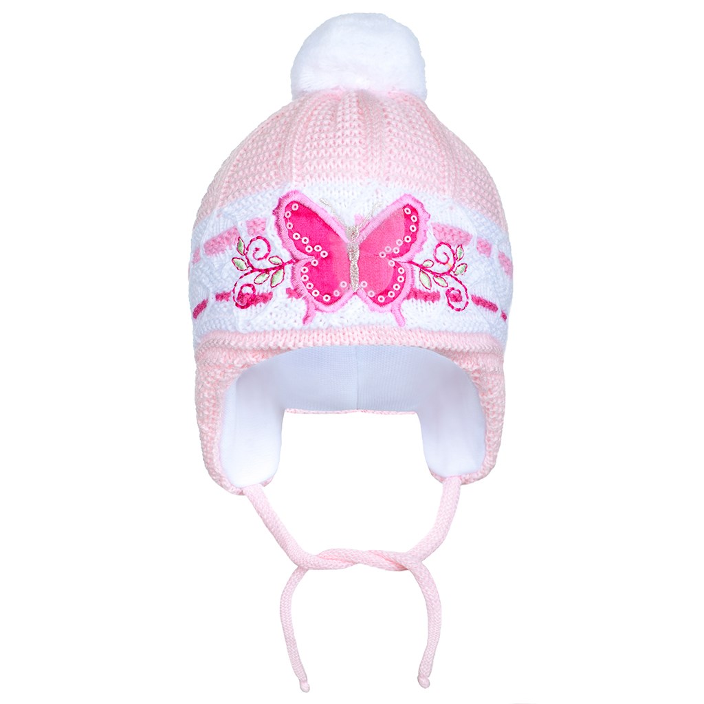 Zimní dětská čepička New Baby motýlek - světle - růžová/80 (9-12m)