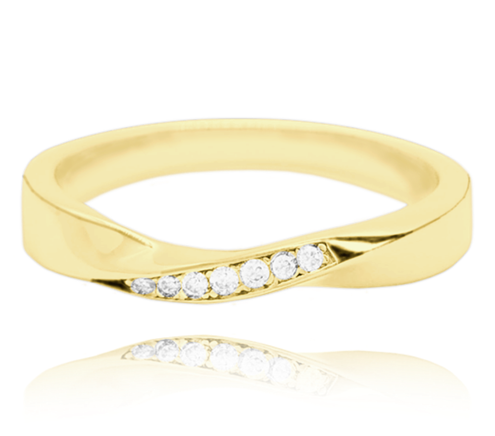 MINET Pozlacený kroucený stříbrný prsten s bílými zirkony vel. 57