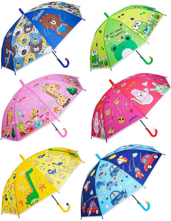 Deštník dětský veselý barevný s obrázky 65cm vystřelovací 6 druhů
