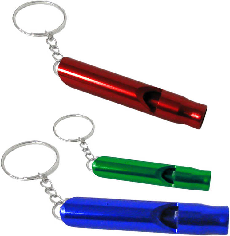 Klíčenka píšťalka 6cm kovová přívěsek na klíče 6 barev