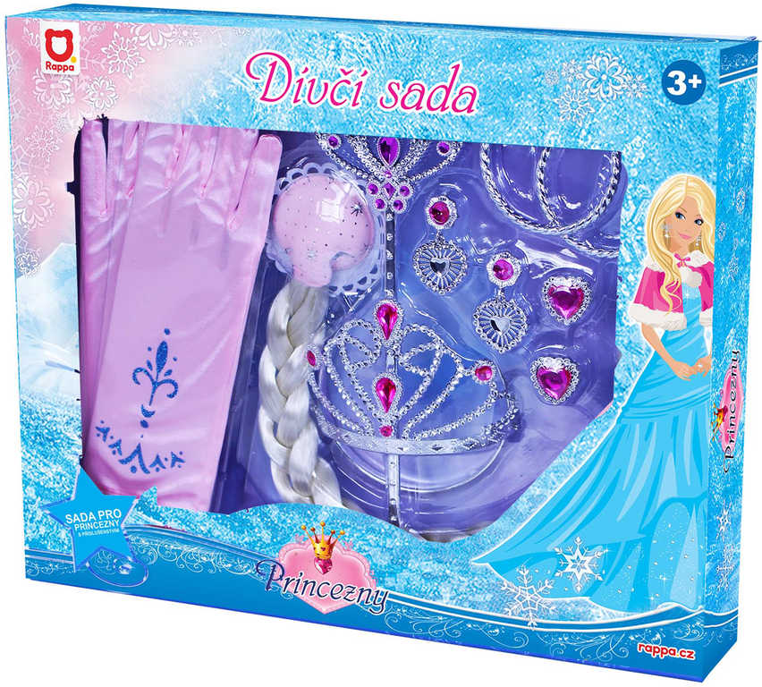 KARNEVAL Sada růžová princezna s rukavicemi a korunkou v krabici