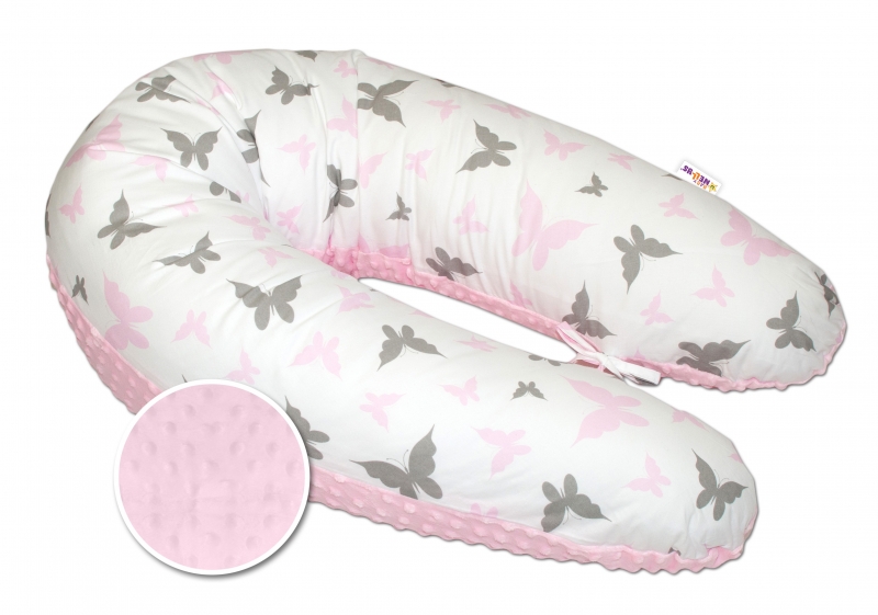 Kojící polštář - relaxační poduška Minky Baby Nellys, Motýlci růžoví