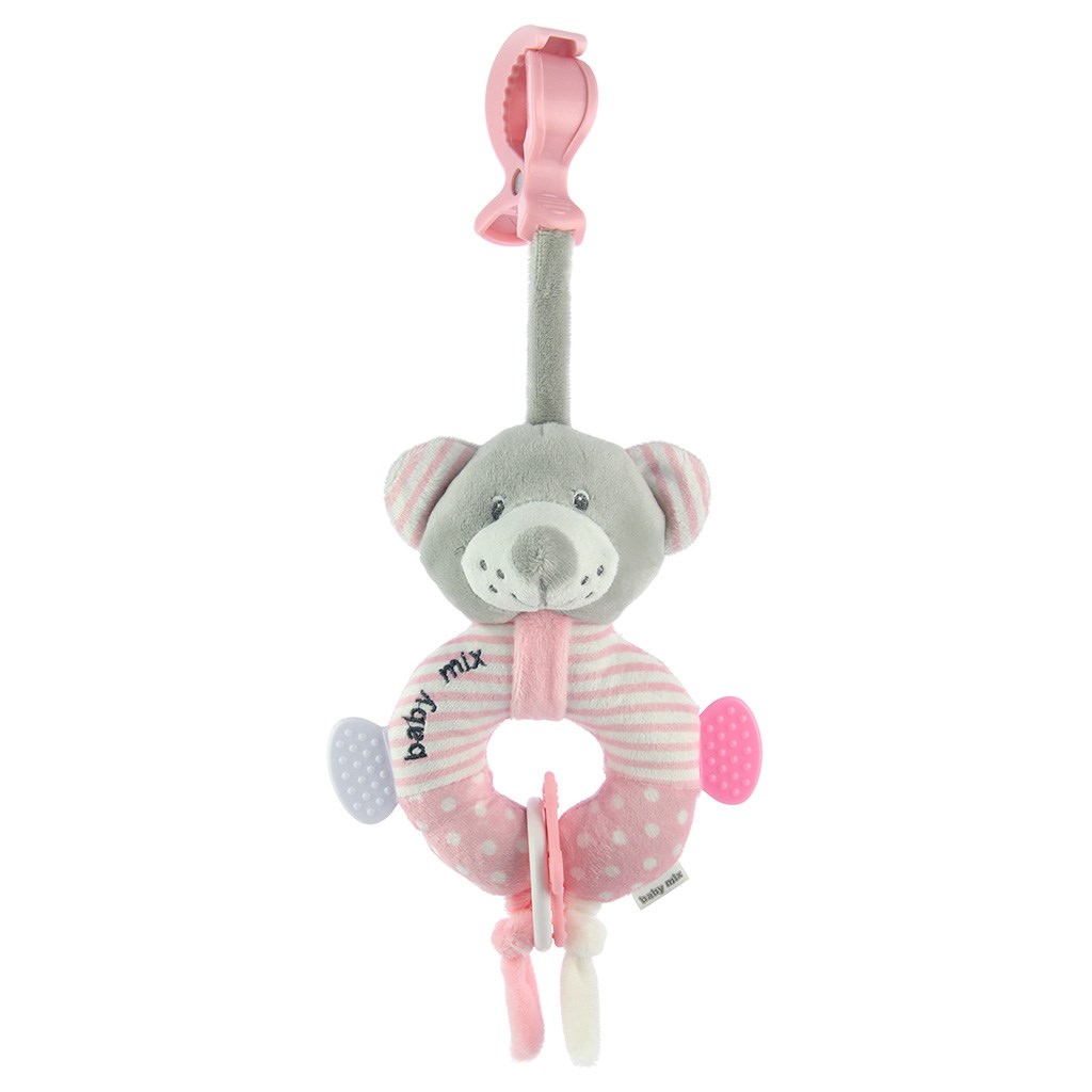 Edukační plyšová hračka s klipem Baby Mix medvěd - růžová