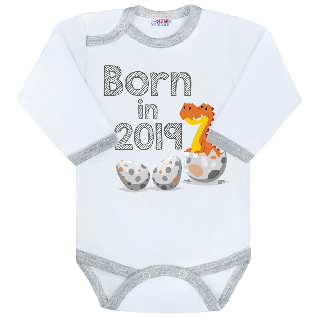 Body s potiskem New Baby Born in 2019 šedo-bílé - šedá/86 (12-18m)