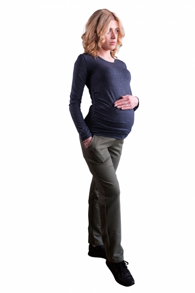 Be MaaMaa Těhotenské kalhoty s elastickým pásem a kapsami - grafit, vel.