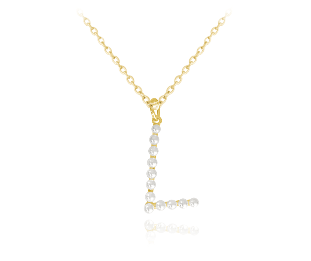 MINET Pozlacený stříbrný náhrdelník písmeno "L" s perličkami