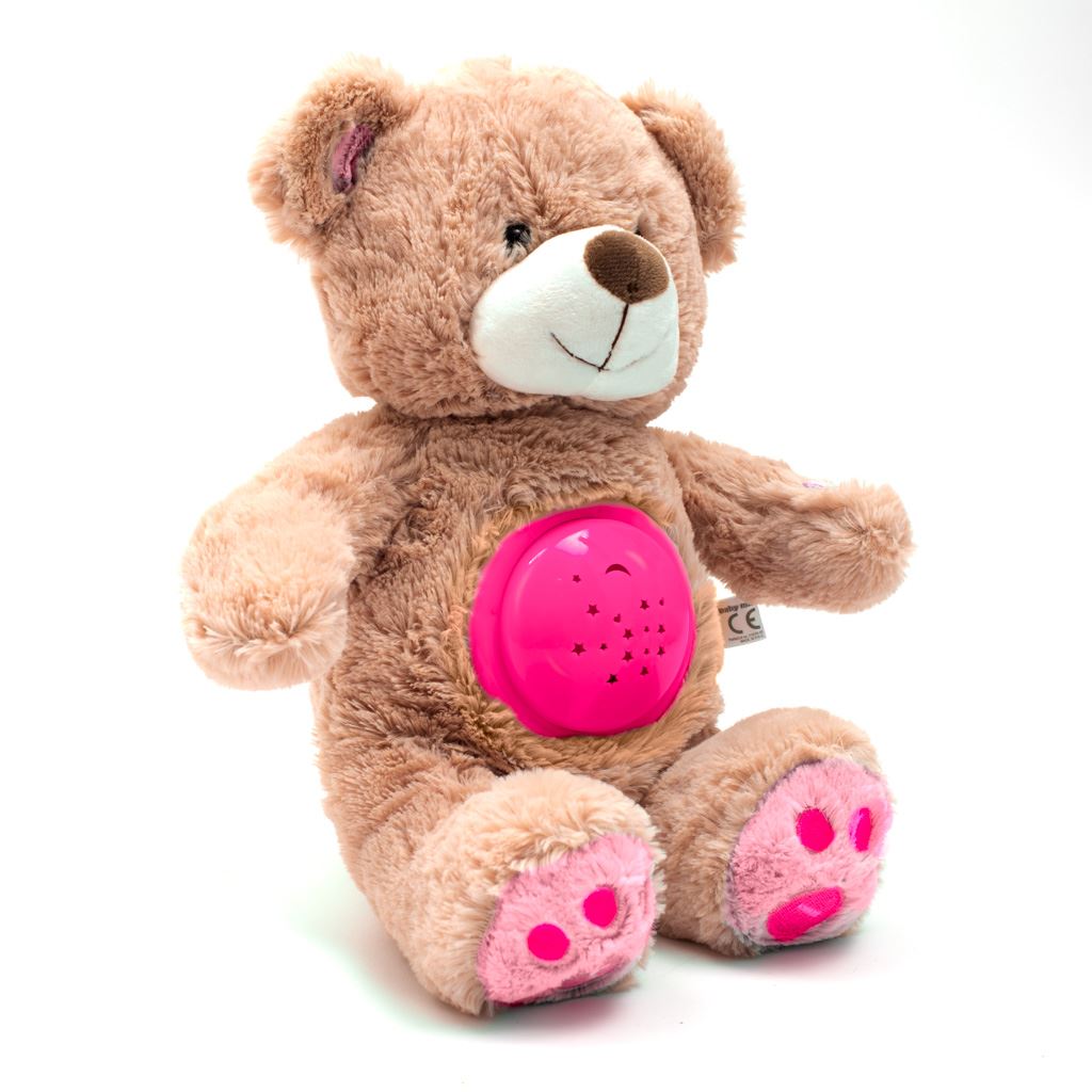 Plyšový usínáček medvídek s projektorem Baby Mix - růžová