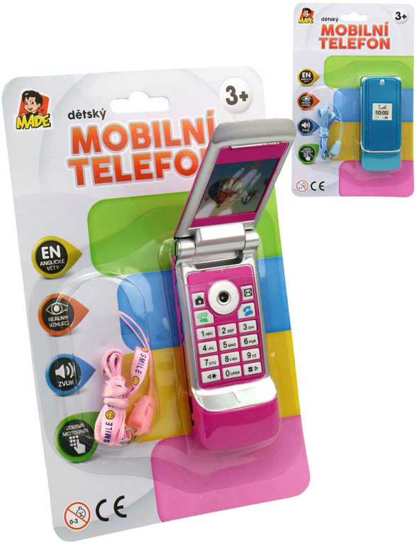 Telefon dětský 11cm vyklápěcí mobil véčko na baterie 2 barvy AJ Zvuk