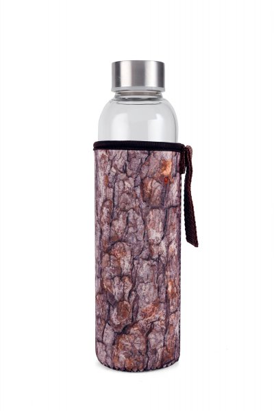 Kikkerland - Skleněná láhev s dřevěným obalem, 600 ml