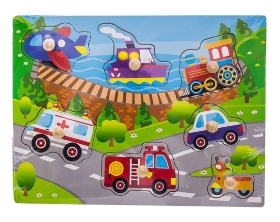 Dřevěné zábavné puzzle vkládací Euro Baby - transport