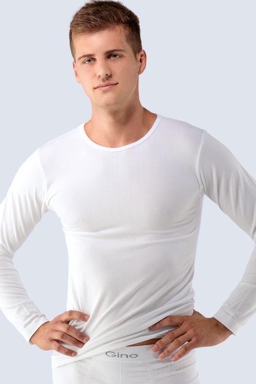 Pánské tričko s dlouhým rukávem GINA Bamboo 58001P - bílá