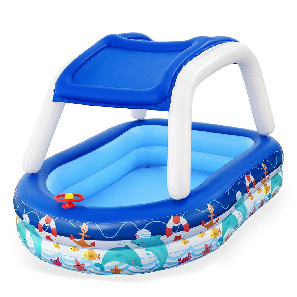  - Rodinný nafukovací bazén se stříškou Bestway Kapitán 213x155x132 cm - modrá