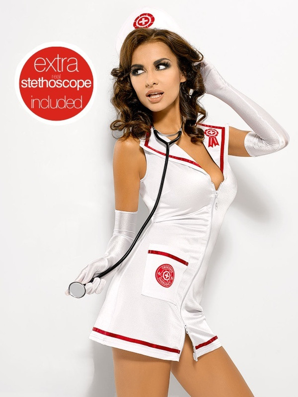 Sexy kostým Emergency dress + stetoskop - Obsessive - Bílá/XXL