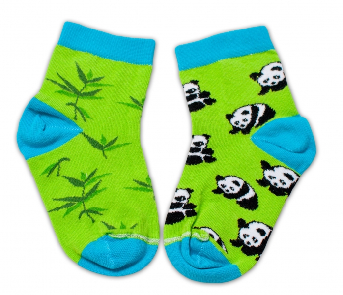 Baby Nellys Bavlněné veselé ponožky Panda - zelené, vel.