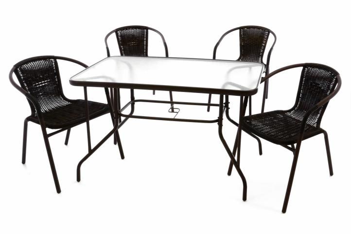 Zahradní polyratanový set - 4 židle a skleněný stůl