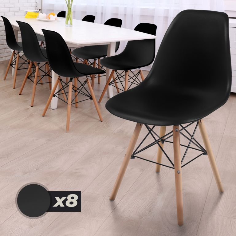 MIADOMODO Sada 8 jídelních židlí s plastovým sedákem, černé